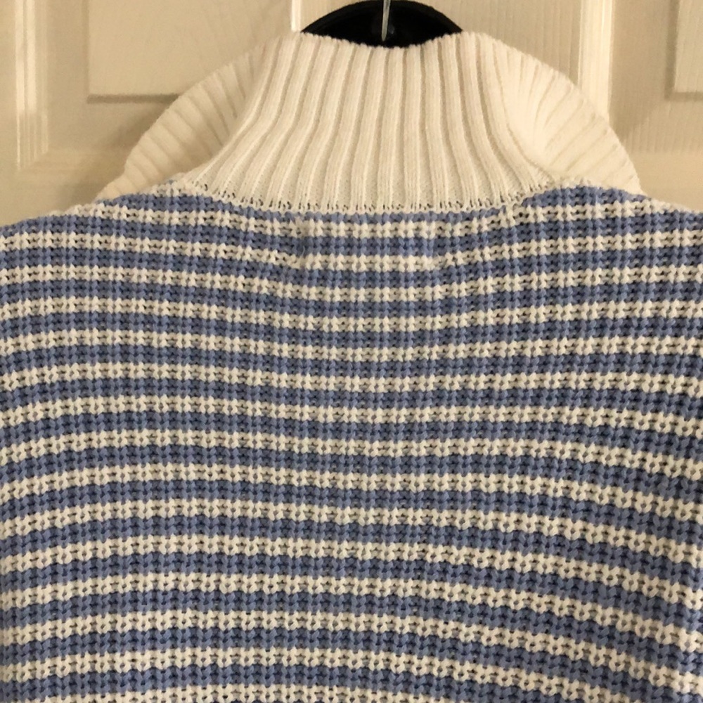 Jessica Simpson blue ecru stripe henley style quarter zipup sweater size medium - Picture 14 of 15